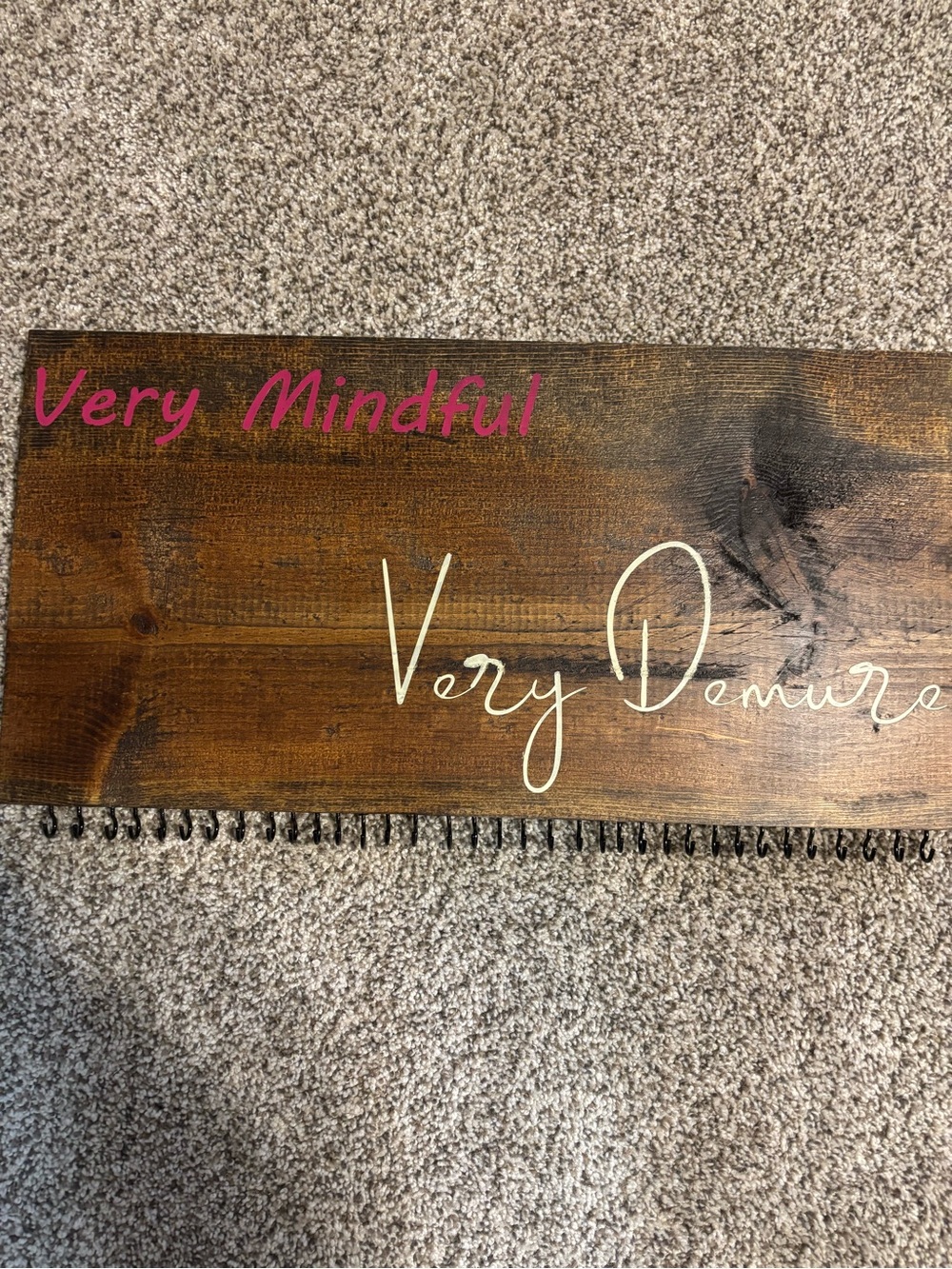 Wooden Jewelry Hanger "Very Demure" - Rustic Brown with Pink Accent